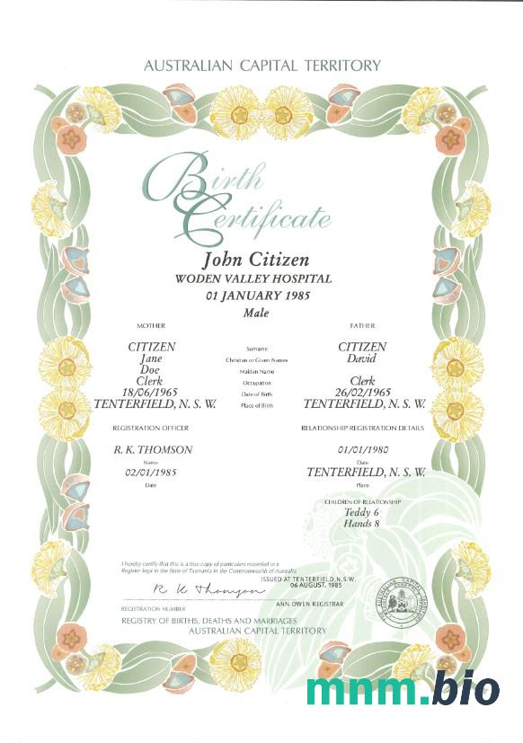 Australia Australian Capital Territory dekoracyjne (commemorative) narodziny certyfikat szablon w formacie PSD